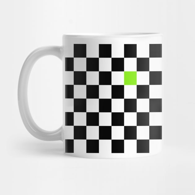 Checkered Black and White with One Lime Green Square by AbstractIdeas